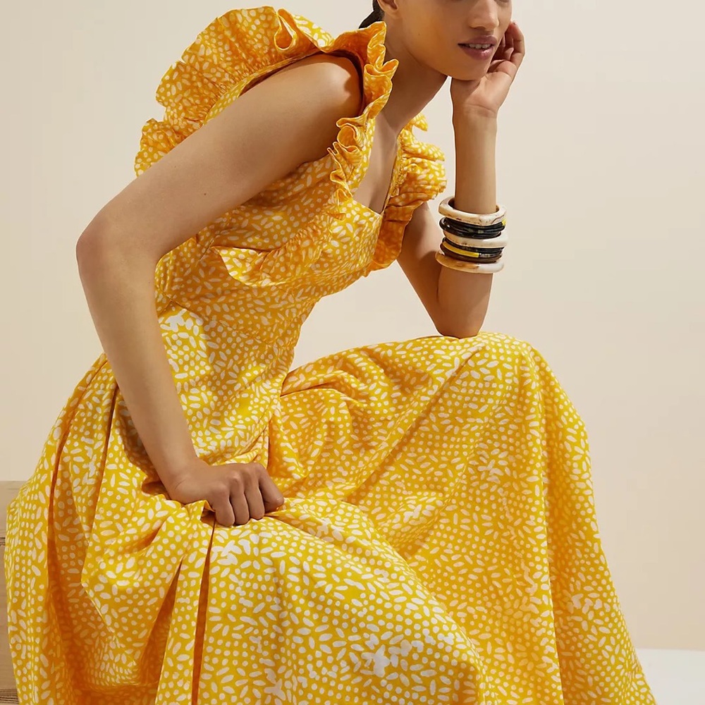 Anthropologie SIKA Marigold Ruffled Maxi Dress Polka Dot Square Neck 18W-Worn 1x